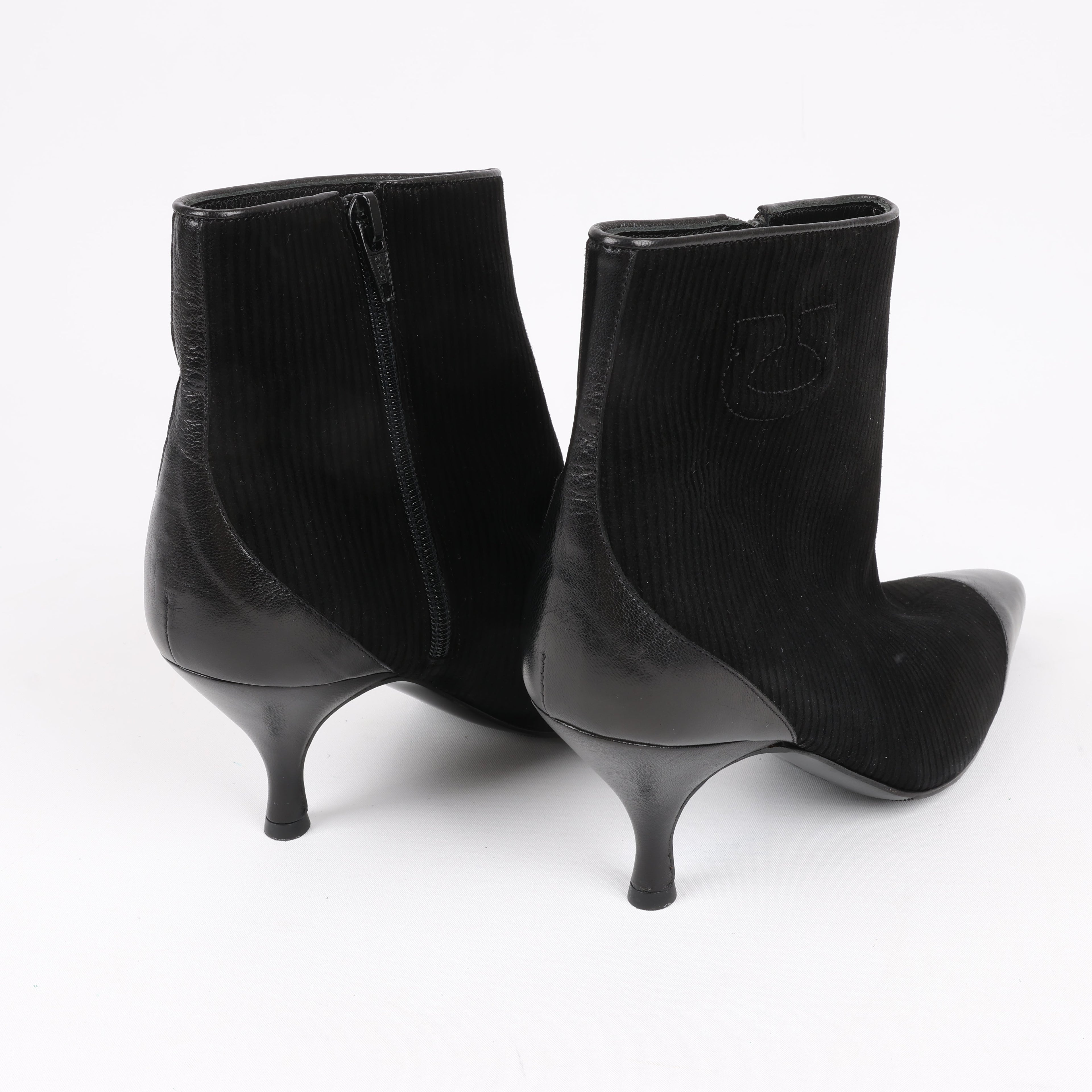 Salvatore Ferragamo Gancini Leather & Suede Ankle Boots in Black, Size 4.5 US