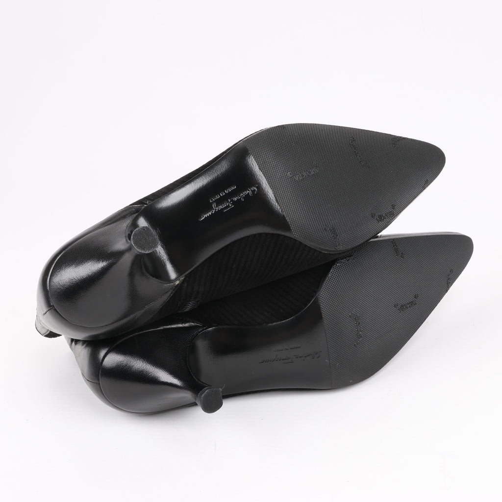 Salvatore Ferragamo Gancini Leather & Suede Ankle Boots in Black, Size 4.5 US