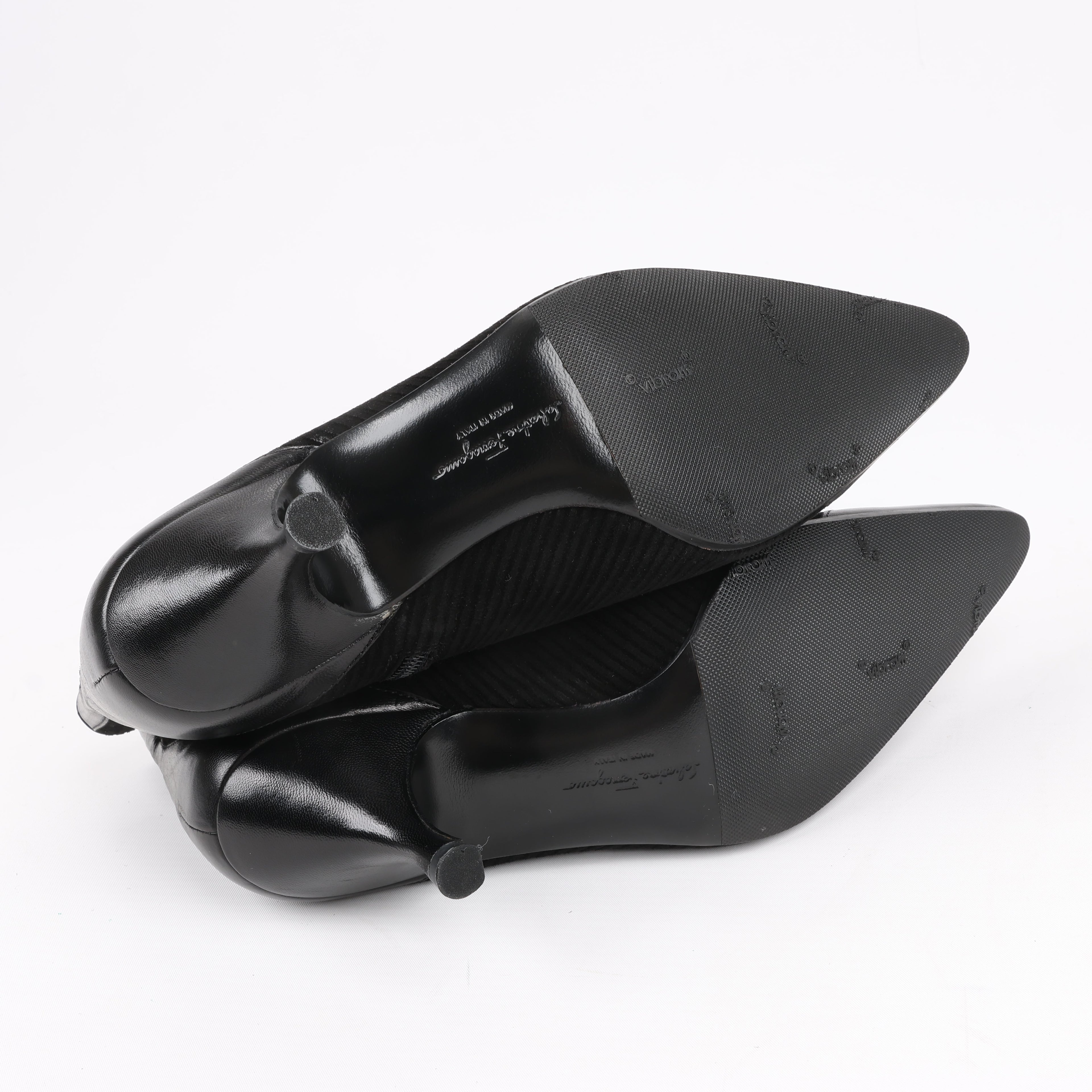 Salvatore Ferragamo Gancini Leather & Suede Ankle Boots in Black, Size 4.5 US