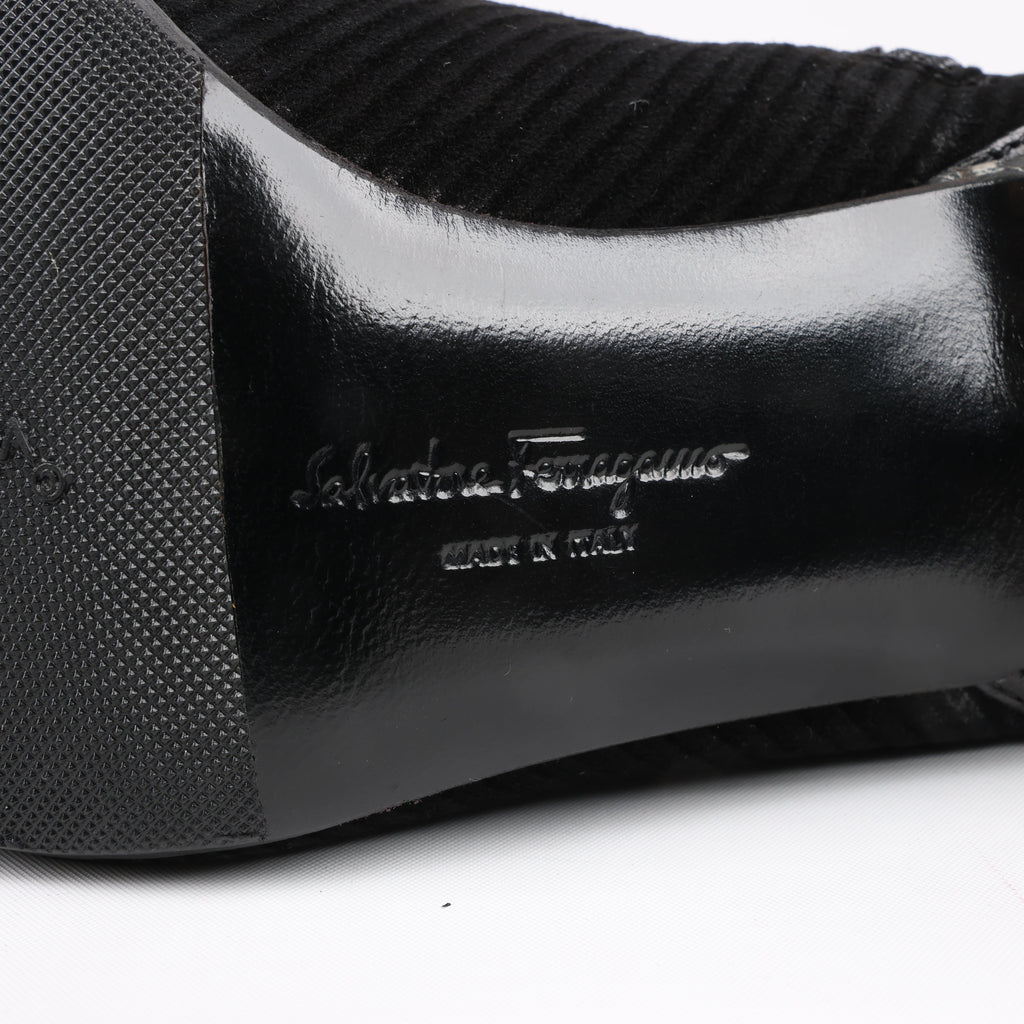 Salvatore Ferragamo Gancini Leather & Suede Ankle Boots in Black, Size 4.5 US