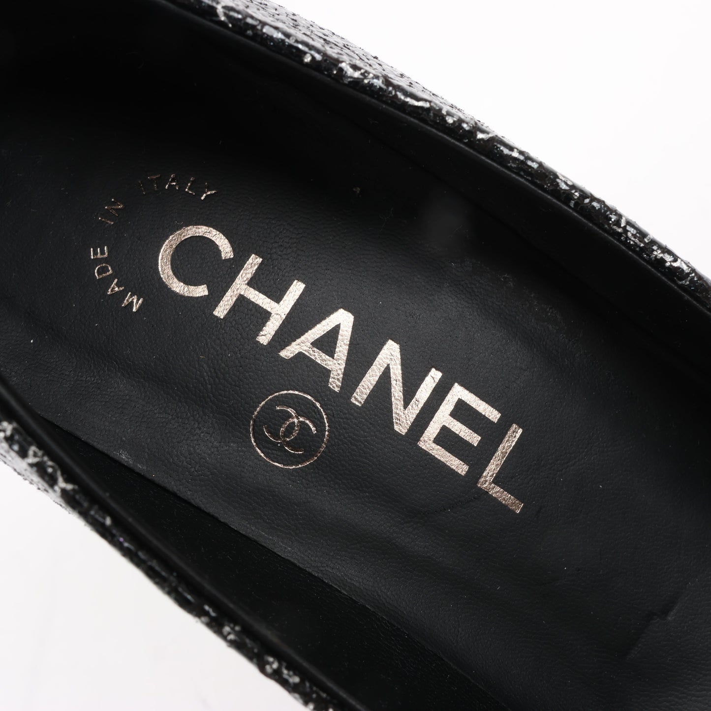 Chanel Coco Mark Leather Heels Black × Silver G29571, Size 36 EU