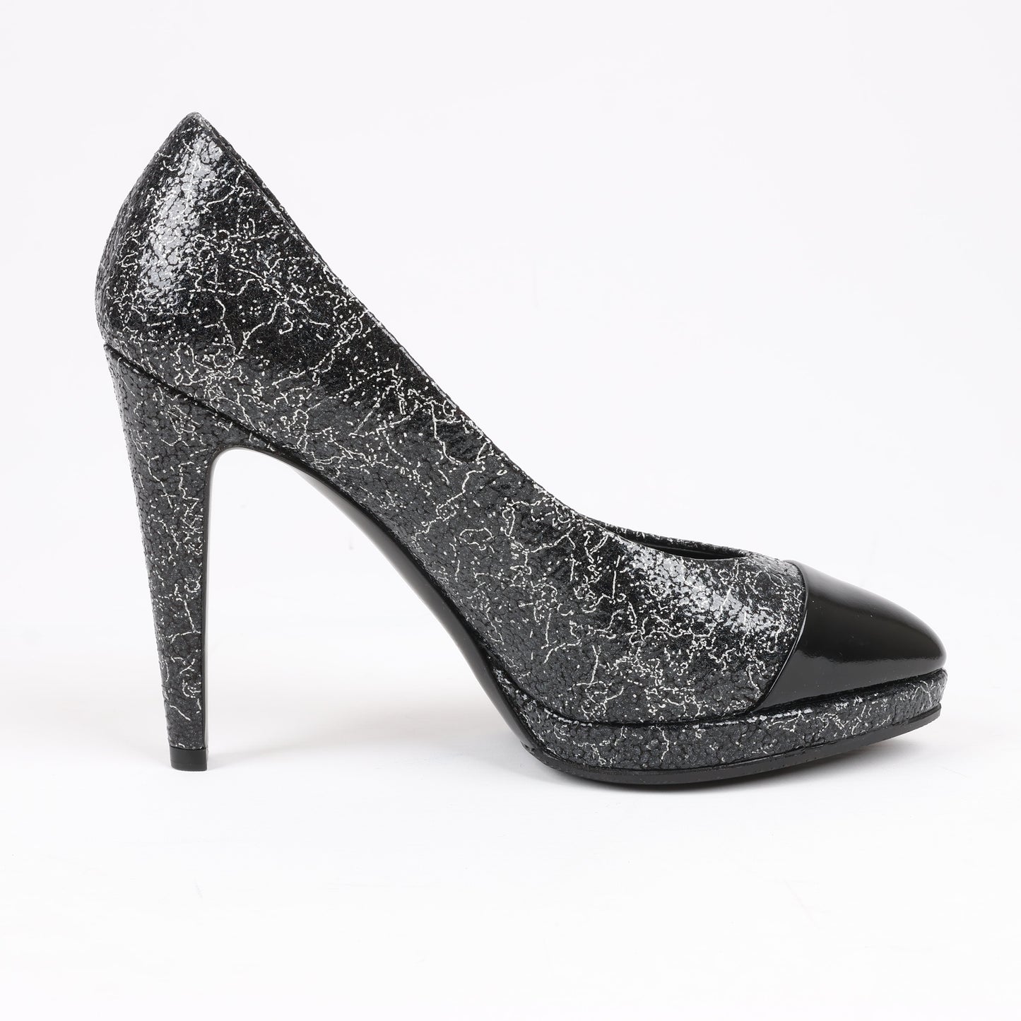 Chanel Coco Mark Leather Heels Black × Silver G29571, Size 36 EU