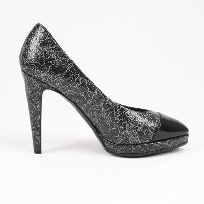 Chanel Coco Mark Leather Heels Black × Silver G29571, Size 36 EU