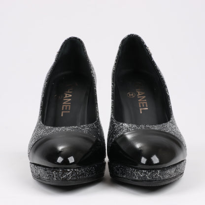 Chanel Coco Mark Leather Heels Black × Silver G29571, Size 36 EU