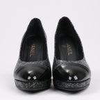Chanel Coco Mark Leather Heels Black × Silver G29571, Size 36 EU