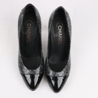 Chanel Coco Mark Leather Heels Black × Silver G29571, Size 36 EU