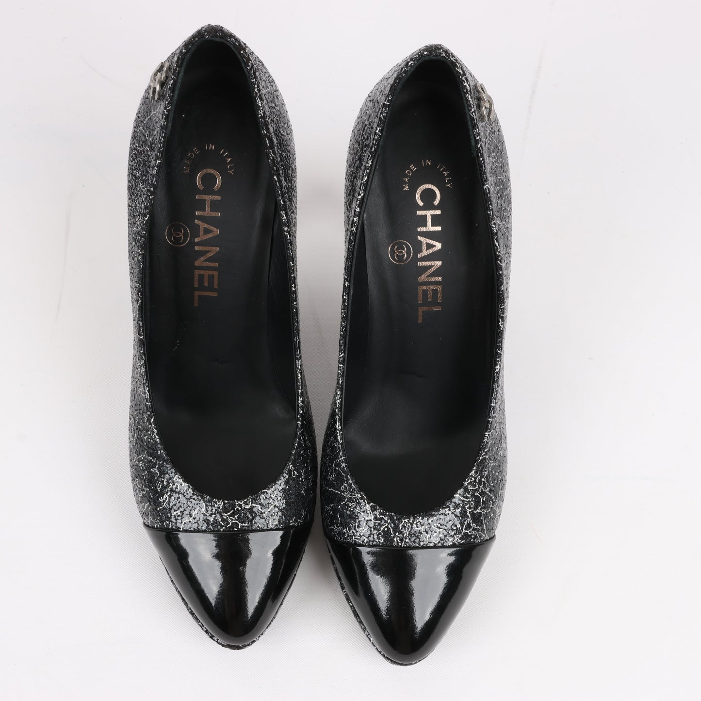 Chanel Coco Mark Leather Heels Black × Silver G29571, Size 36 EU