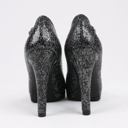 Chanel Coco Mark Leather Heels Black × Silver G29571, Size 36 EU