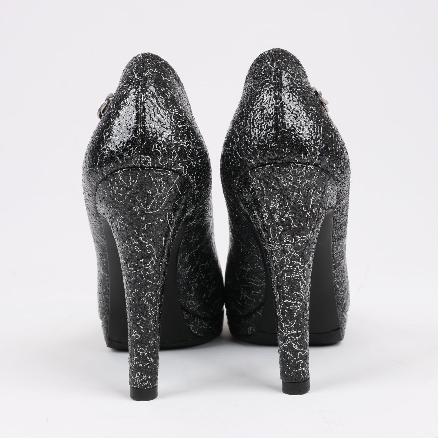 Chanel Coco Mark Leather Heels Black × Silver G29571, Size 36 EU
