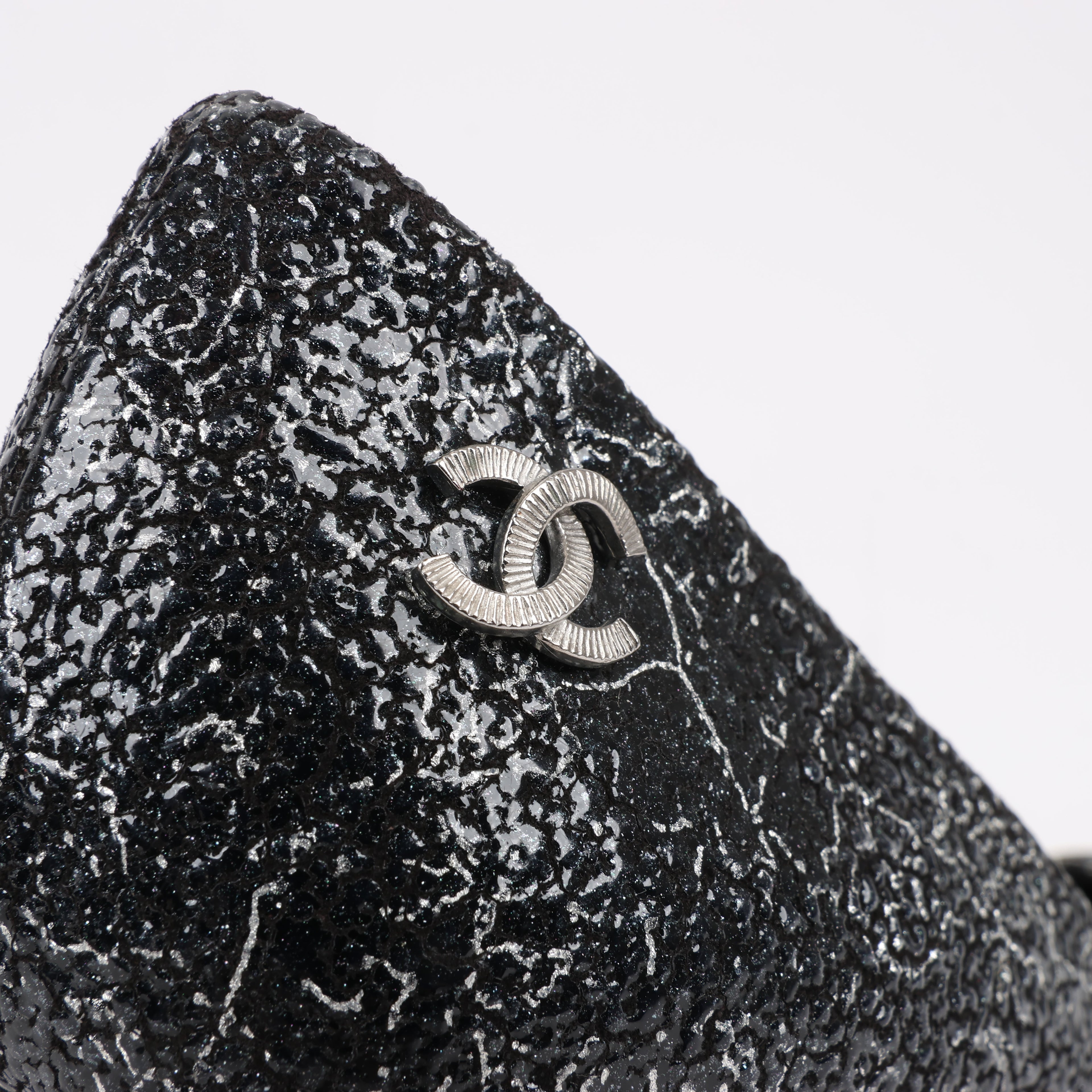 Chanel Coco Mark Leather Heels Black × Silver G29571, Size 36 EU