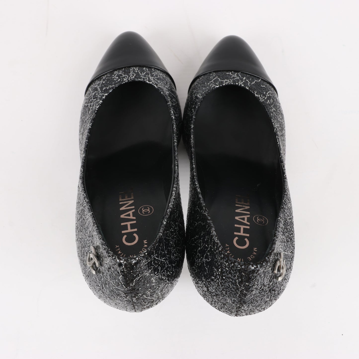 Chanel Coco Mark Leather Heels Black × Silver G29571, Size 36 EU