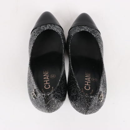Chanel Coco Mark Leather Heels Black × Silver G29571, Size 36 EU