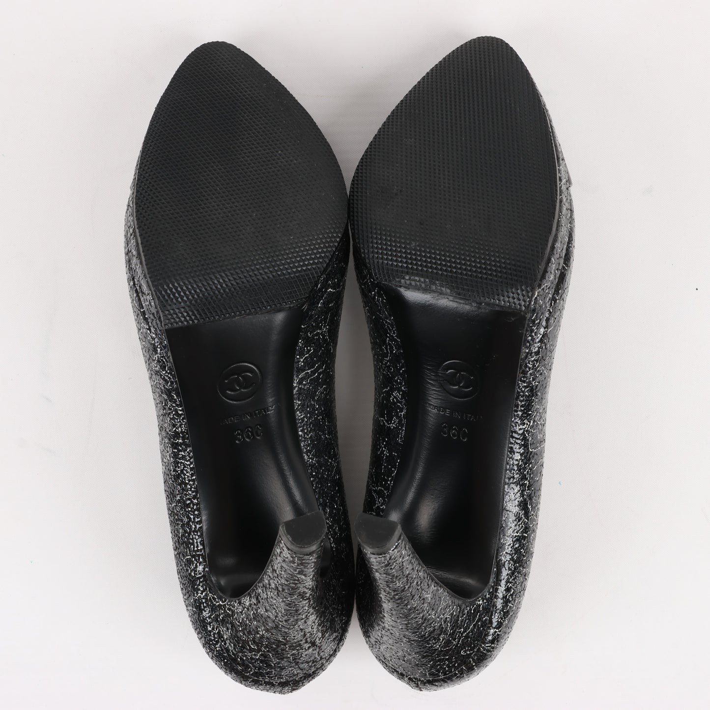 Chanel Coco Mark Leather Heels Black × Silver G29571, Size 36 EU