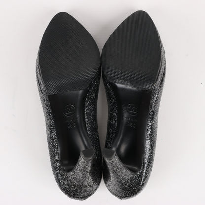 Chanel Coco Mark Leather Heels Black × Silver G29571, Size 36 EU