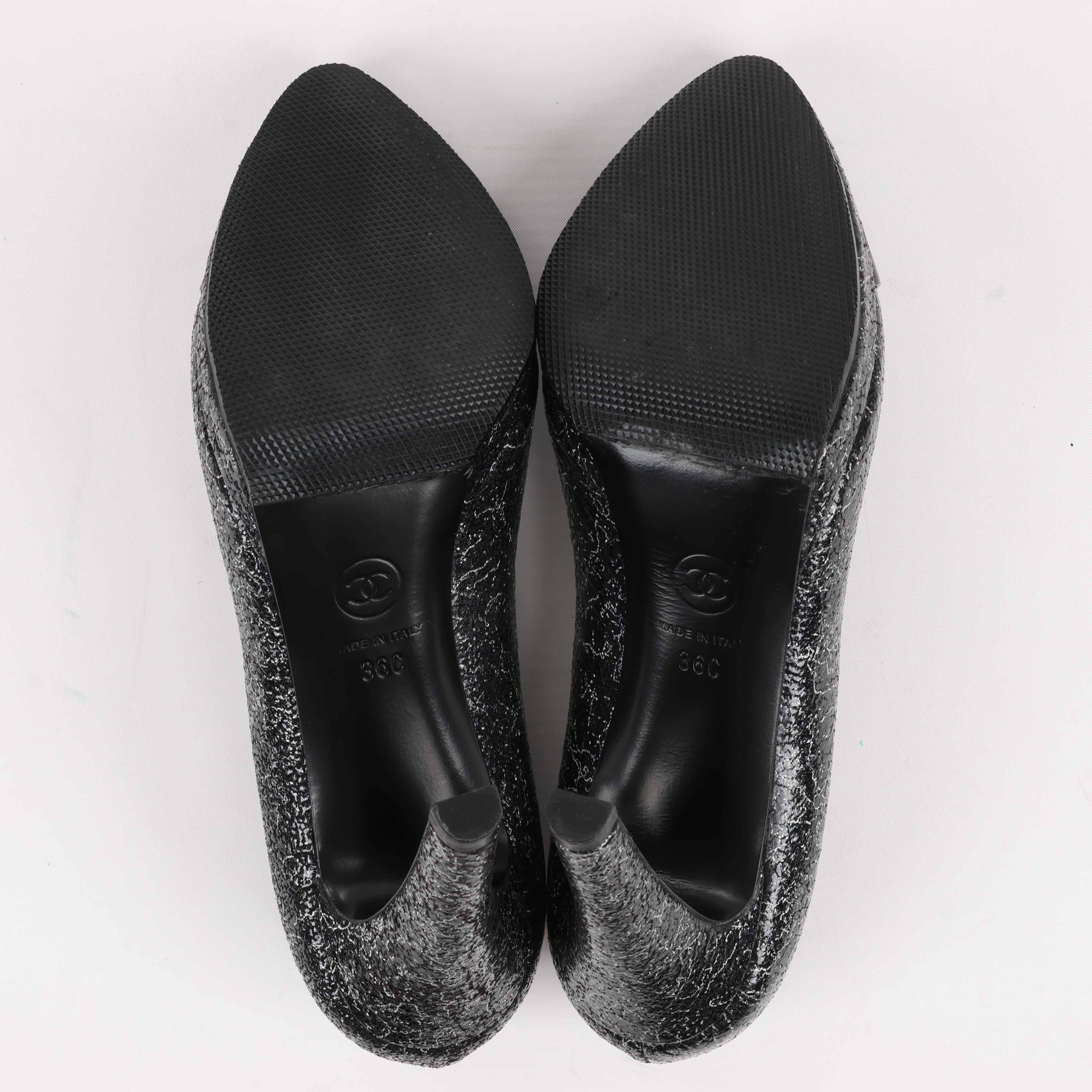 Chanel Coco Mark Leather Heels Black × Silver G29571, Size 36 EU