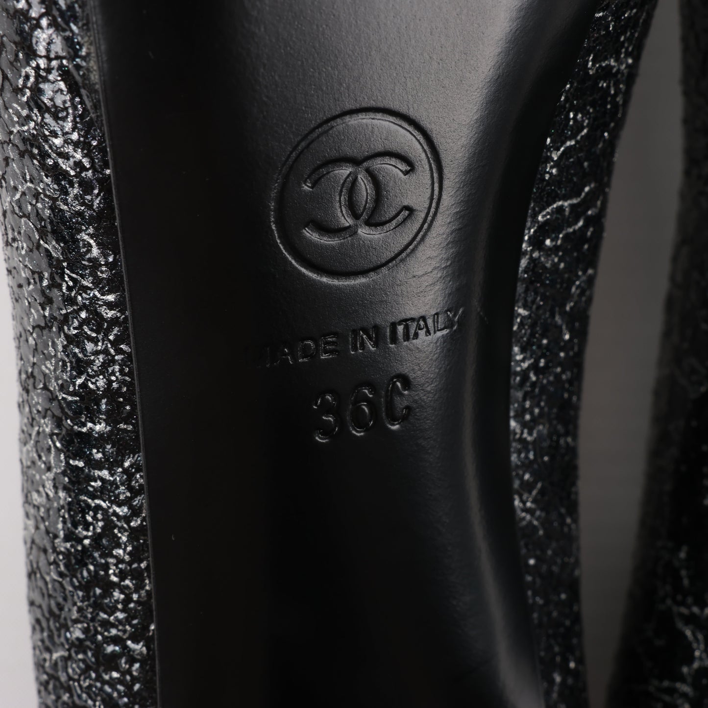 Chanel Coco Mark Leather Heels Black × Silver G29571, Size 36 EU