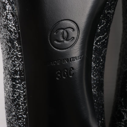 Chanel Coco Mark Leather Heels Black × Silver G29571, Size 36 EU