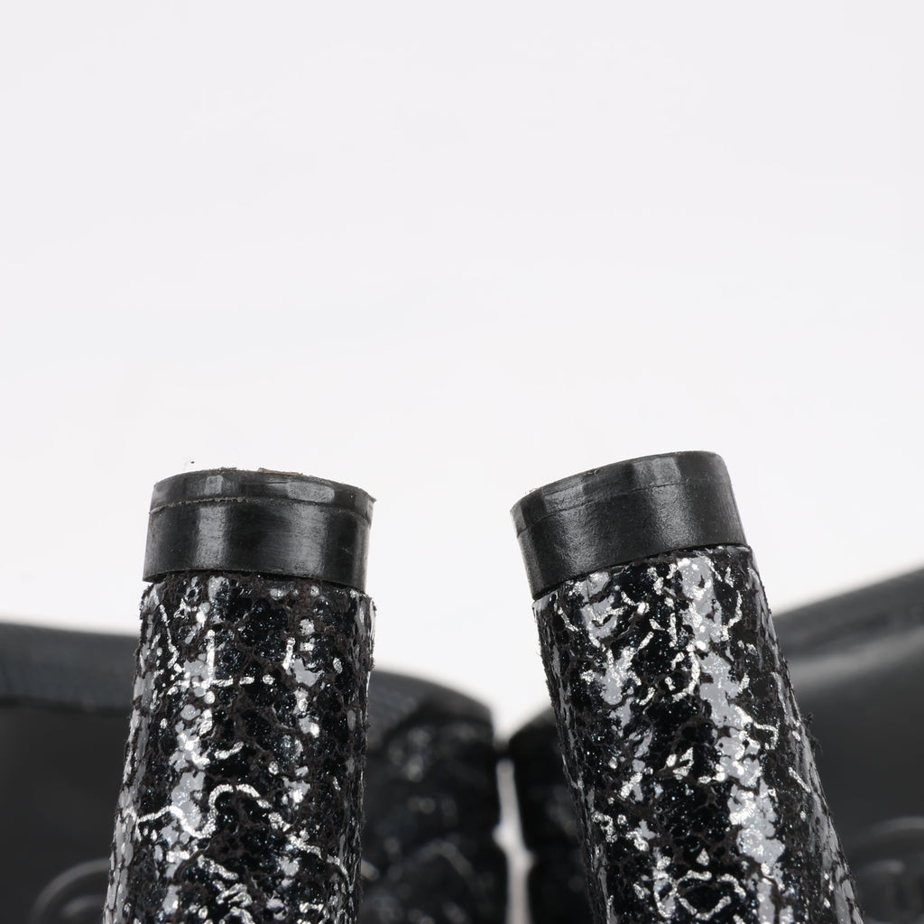 Chanel Coco Mark Leather Heels Black × Silver G29571, Size 36 EU