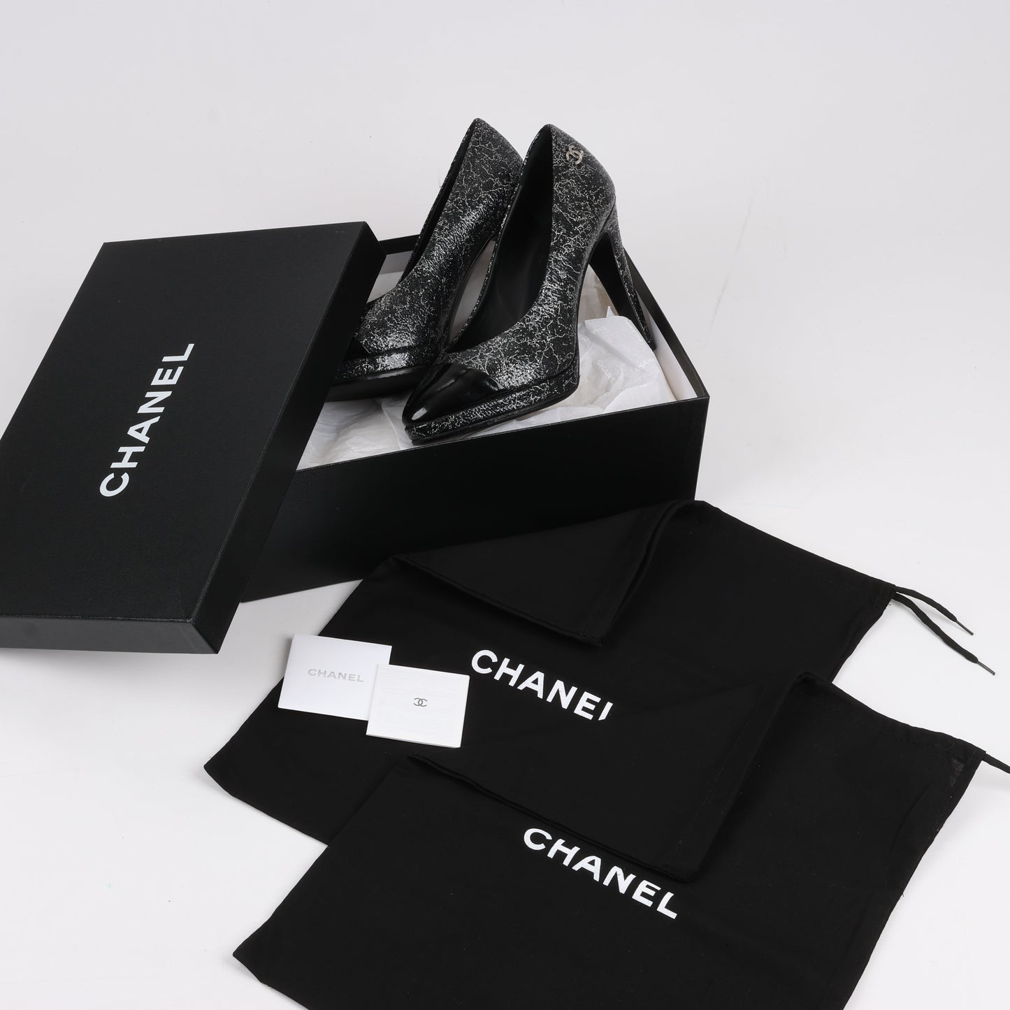 Chanel Coco Mark Leather Heels Black × Silver G29571, Size 36 EU