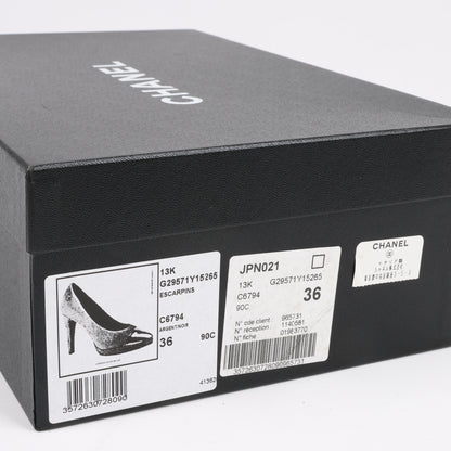 Chanel Coco Mark Leather Heels Black × Silver G29571, Size 36 EU