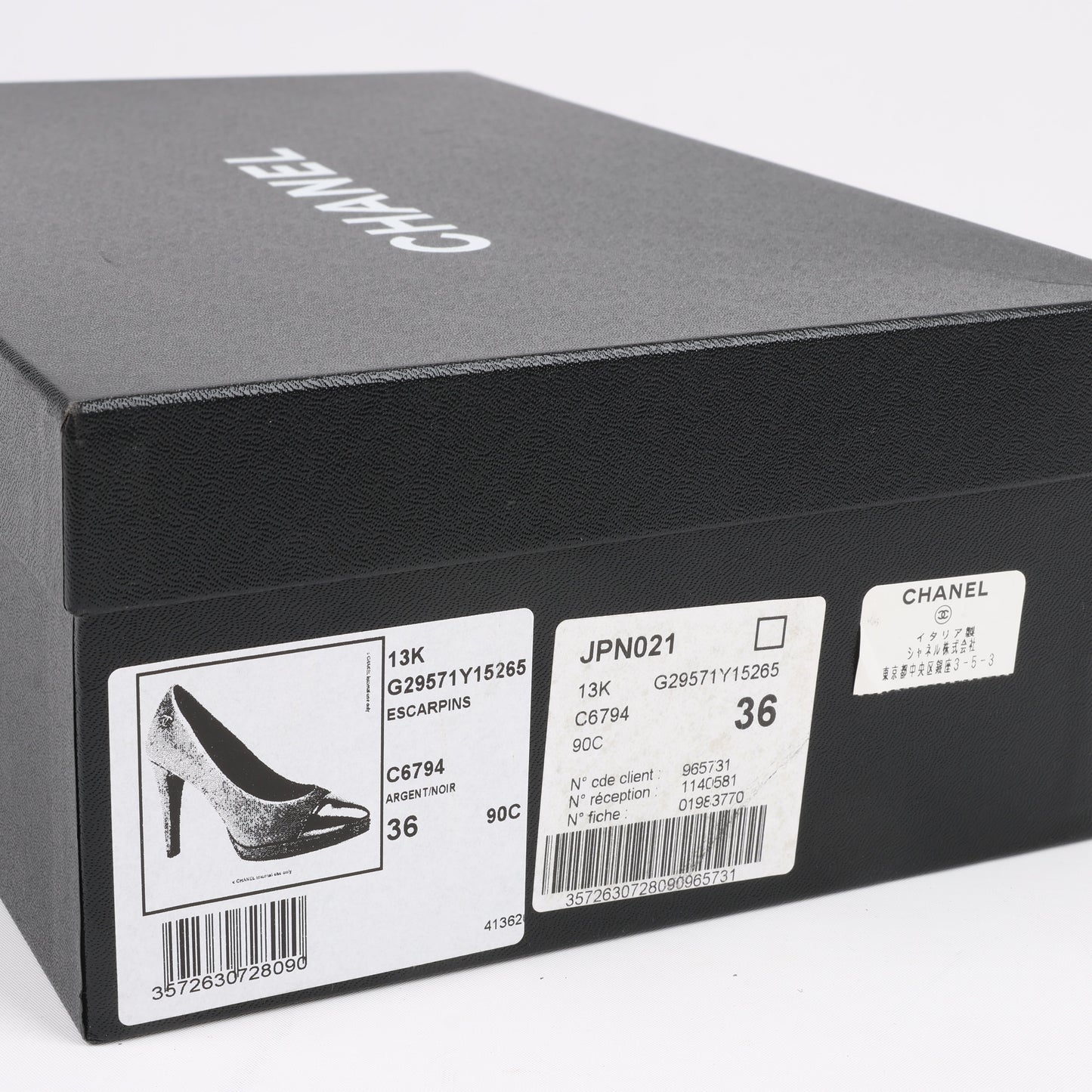 Chanel Coco Mark Leather Heels Black × Silver G29571, Size 36 EU