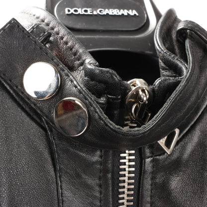 Dolce & Gabbana Black Leather and Leopard Biker Jacket, Size 38