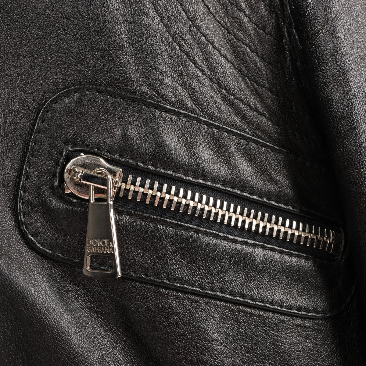 Dolce & Gabbana Black Leather and Leopard Biker Jacket, Size 38