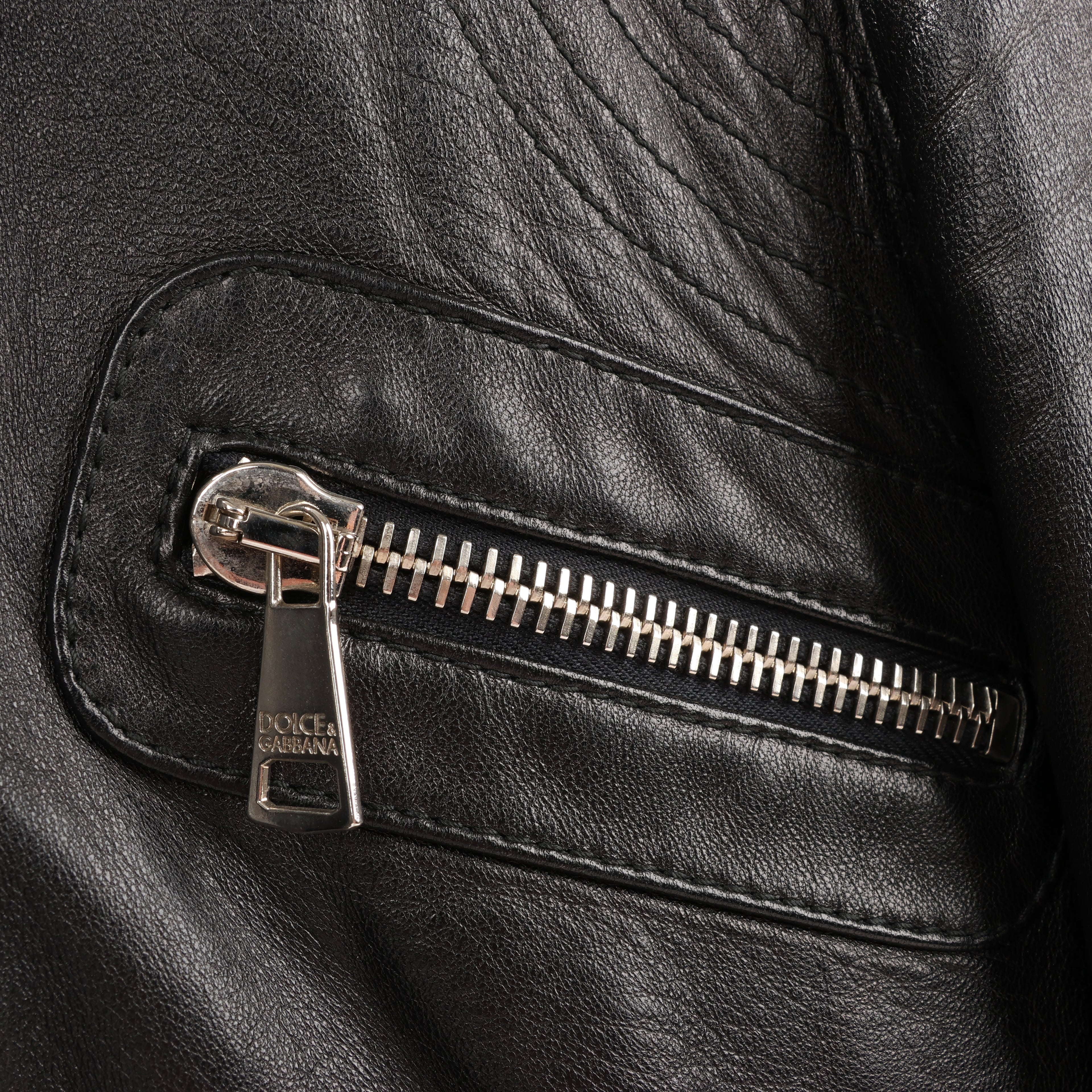Dolce & Gabbana Black Leather and Leopard Biker Jacket, Size 38