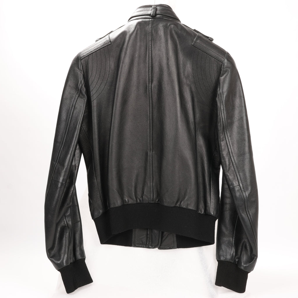 Dolce & Gabbana Black Leather and Leopard Biker Jacket, Size 38