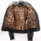 Dolce & Gabbana Black Leather and Leopard Biker Jacket, Size 38