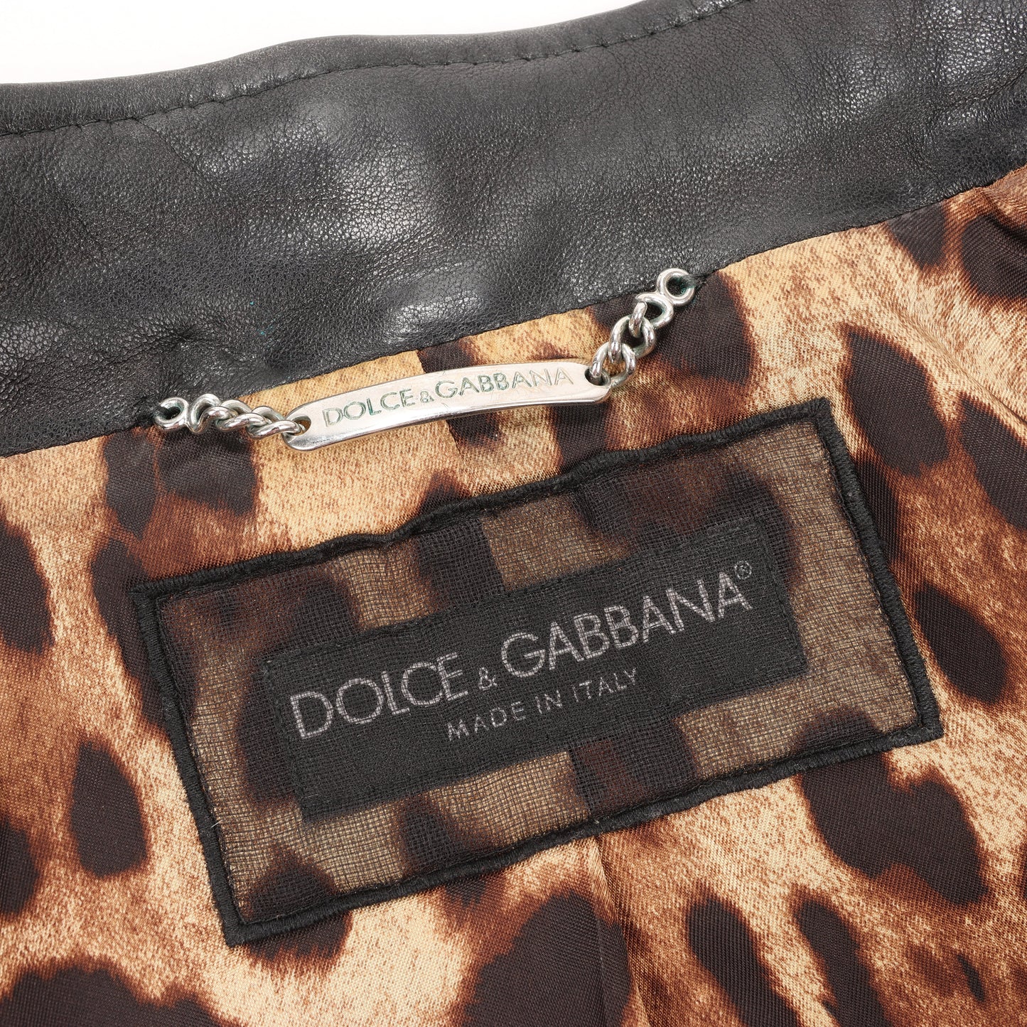 Dolce & Gabbana Black Leather and Leopard Biker Jacket, Size 38