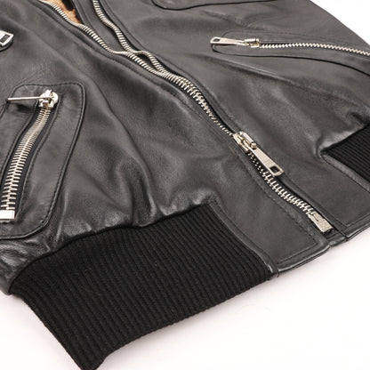Dolce & Gabbana Black Leather and Leopard Biker Jacket, Size 38