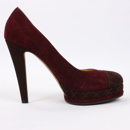 Chanel Burgundy/Brown Suede CC Cap Toe Platform Heel Pumps, Size 40.5 EU