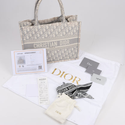 Dior Oblique Book Tote Canvas Tote Handbag in Gray / with scarf