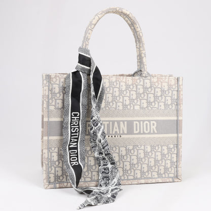 Dior Oblique Book Tote Canvas Tote Handbag in Gray / with scarf