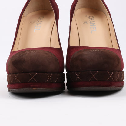 Chanel Burgundy/Brown Suede CC Cap Toe Platform Heel Pumps, Size 40.5 EU