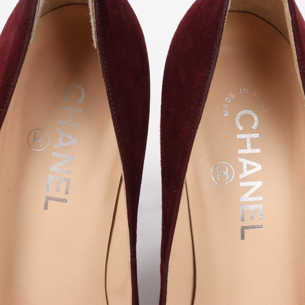 Chanel Burgundy/Brown Suede CC Cap Toe Platform Heel Pumps, Size 40.5 EU