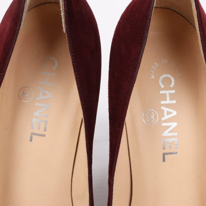 Chanel Burgundy/Brown Suede CC Cap Toe Platform Heel Pumps, Size 40.5 EU