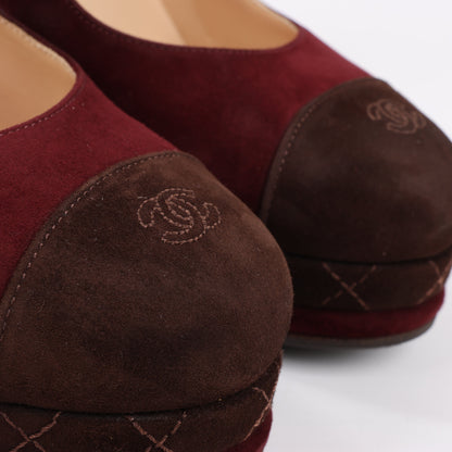 Chanel Burgundy/Brown Suede CC Cap Toe Platform Heel Pumps, Size 40.5 EU