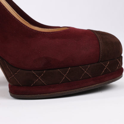 Chanel Burgundy/Brown Suede CC Cap Toe Platform Heel Pumps, Size 40.5 EU