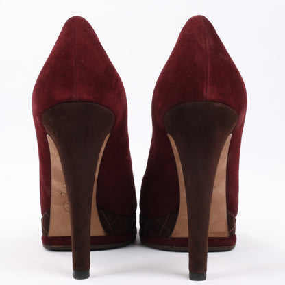 Chanel Burgundy/Brown Suede CC Cap Toe Platform Heel Pumps, Size 40.5 EU