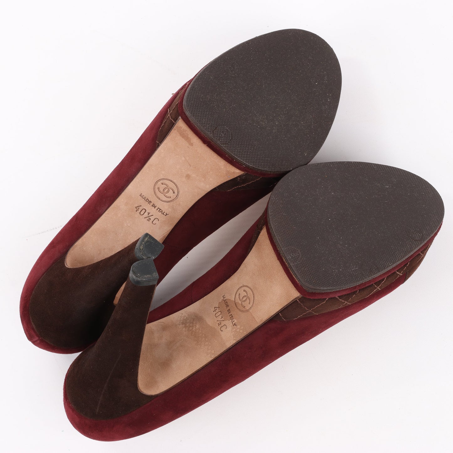 Chanel Burgundy/Brown Suede CC Cap Toe Platform Heel Pumps, Size 40.5 EU