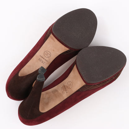Chanel Burgundy/Brown Suede CC Cap Toe Platform Heel Pumps, Size 40.5 EU