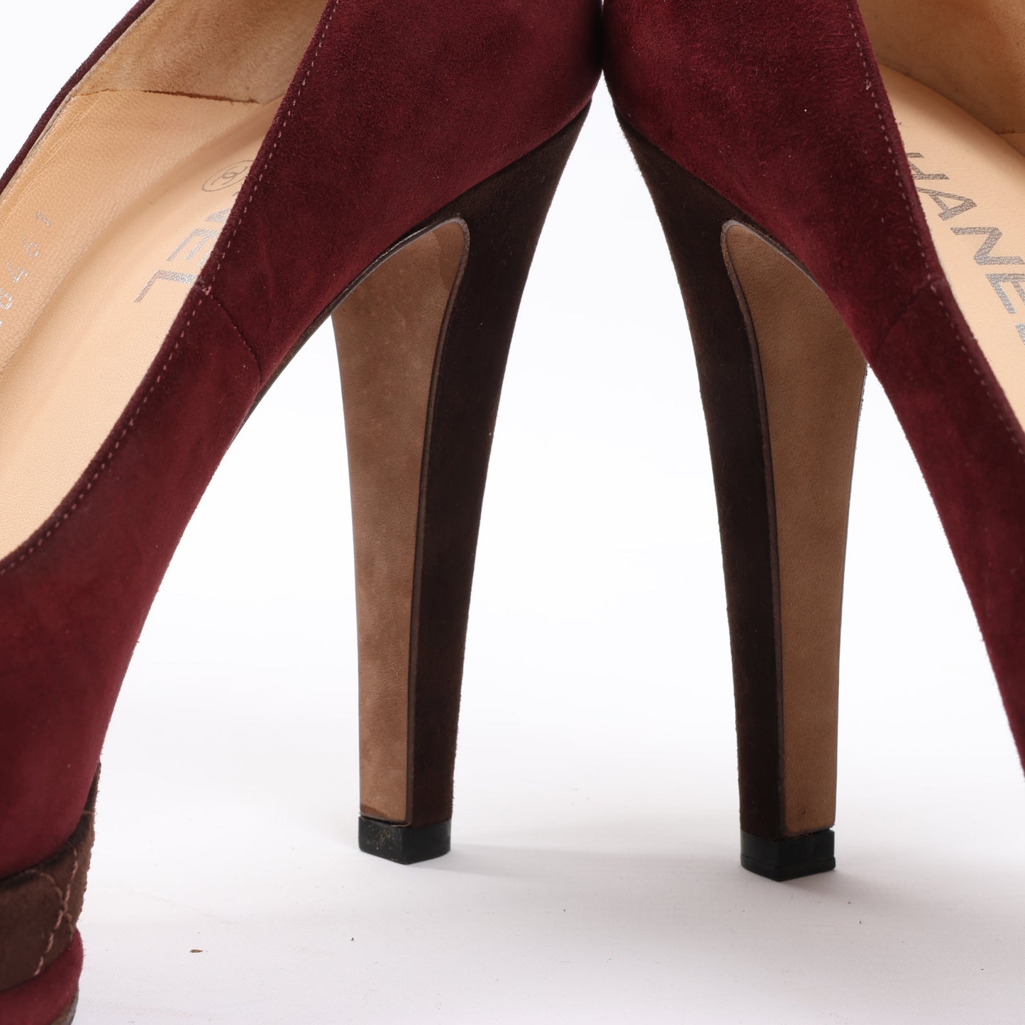 Chanel Burgundy/Brown Suede CC Cap Toe Platform Heel Pumps, Size 40.5 EU