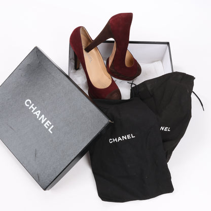 Chanel Burgundy/Brown Suede CC Cap Toe Platform Heel Pumps, Size 40.5 EU
