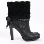 Dior Black Leather Cannage Ice Fur Cuffed Boots, Size 40 EU