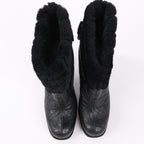 Dior Black Leather Cannage Ice Fur Cuffed Boots, Size 40 EU