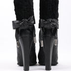 Dior Black Leather Cannage Ice Fur Cuffed Boots, Size 40 EU