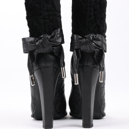 Bottes Dior en cuir noir Cannage Ice à revers en fourrure, pointure 40