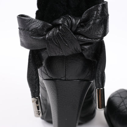 Dior Black Leather Cannage Ice Fur Cuffed Boots, Size 40 EU